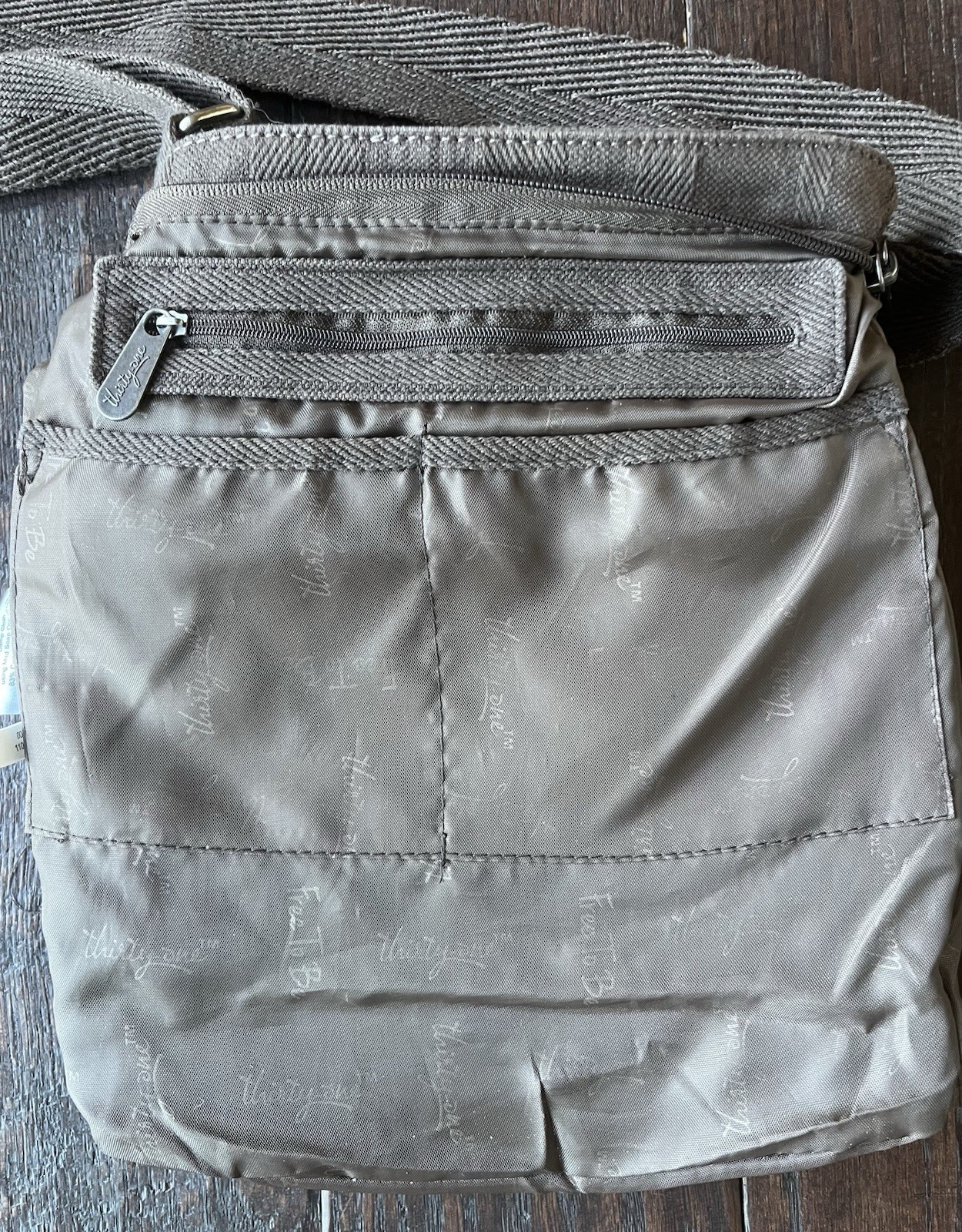 Thirty-One Messenger Crossbody Bag Canvas Adjustable Strap Pockets Purse Brown