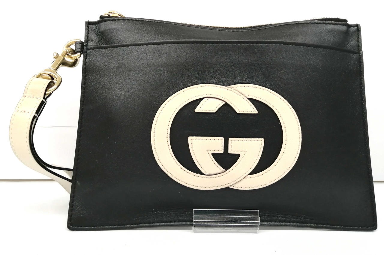 GUCCI Clutch Black Smooth Calf Leather 658843 Auth Japan