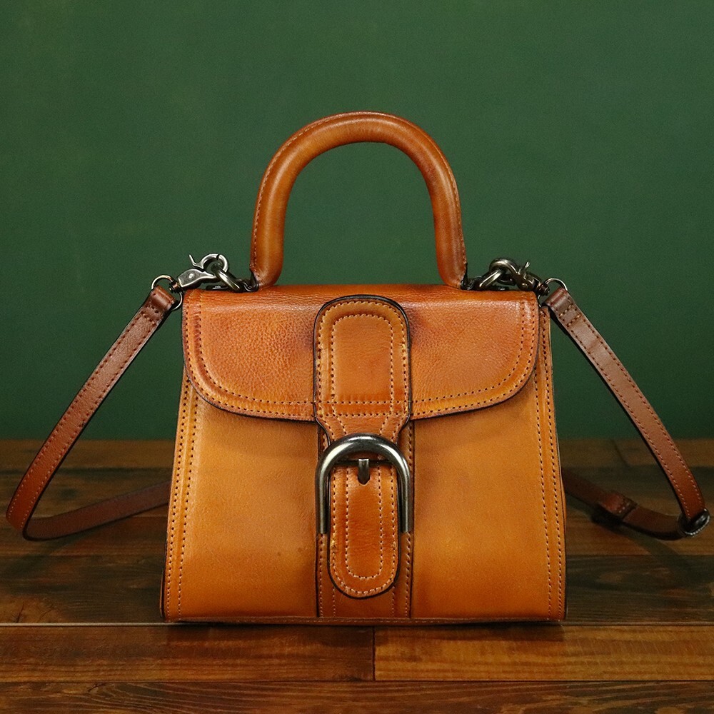 Genuine Leather Small Bag for Women Vintage Satchel Shoulder Crossbody Bag