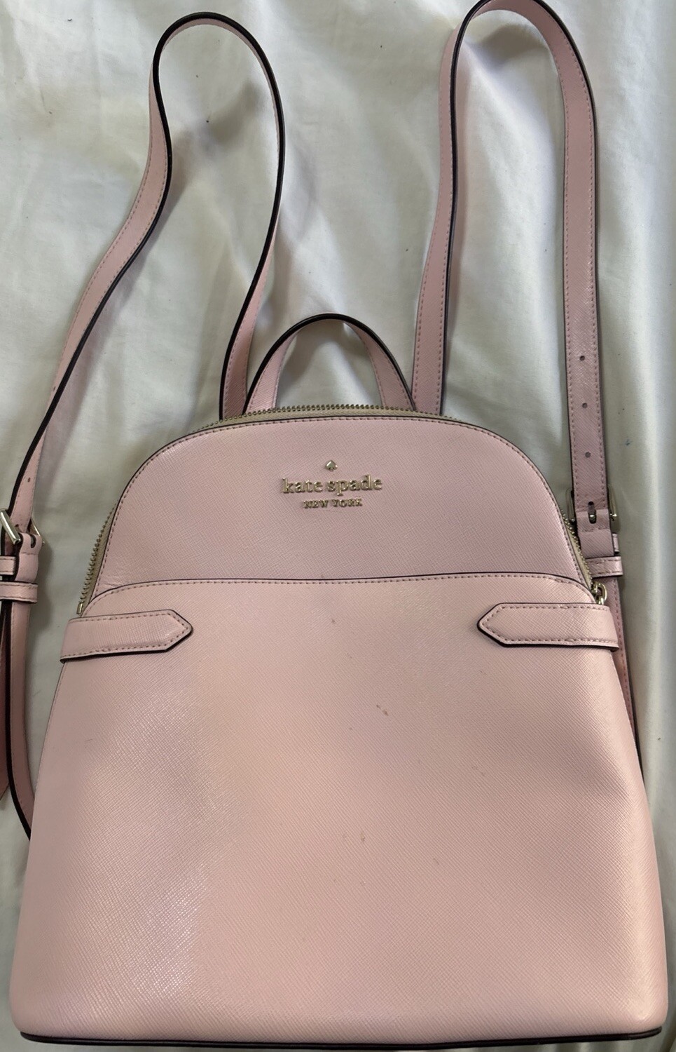 Kate Spade Beautiful Staci Saffiano Leather Dome Backpack Chalk Pink 12x11x4 “