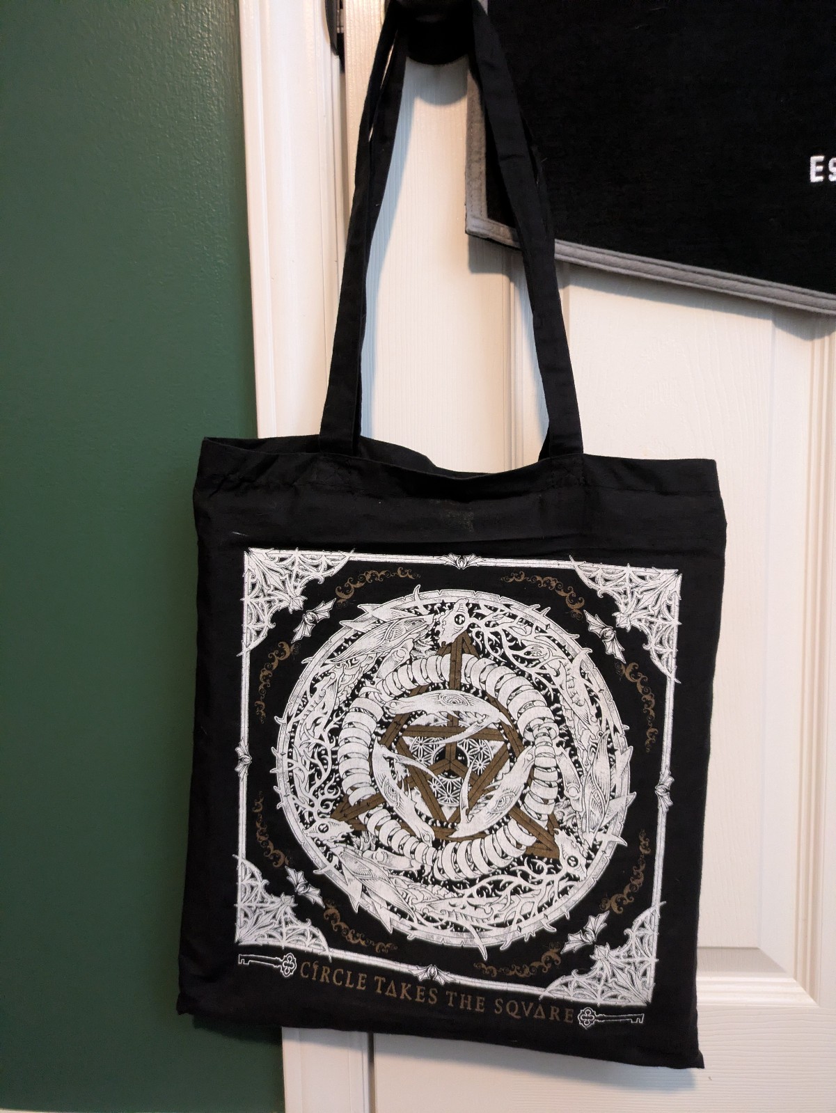 circle takes the square tote bag screamo black decompositions never used