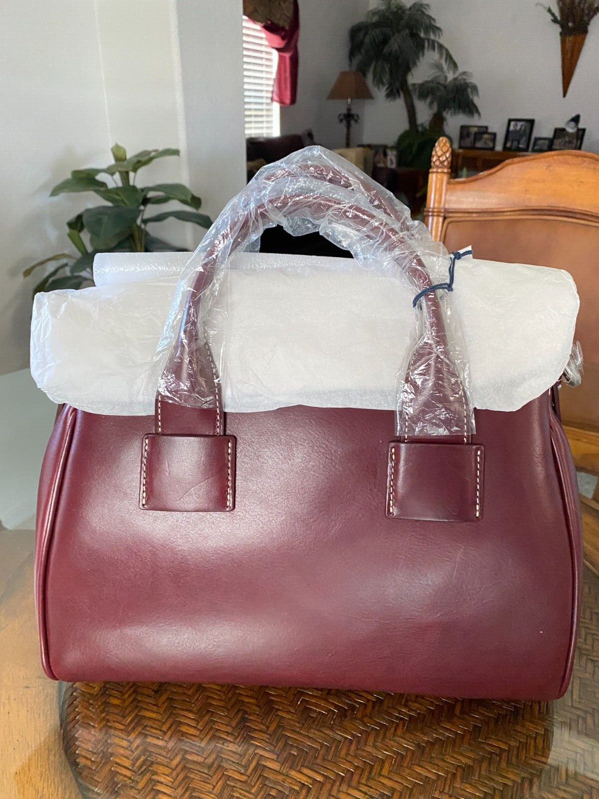 Dooney & Bourke Toscana ~Bordeaux~ L Florentine Leather Front Pocket Satchel Bag
