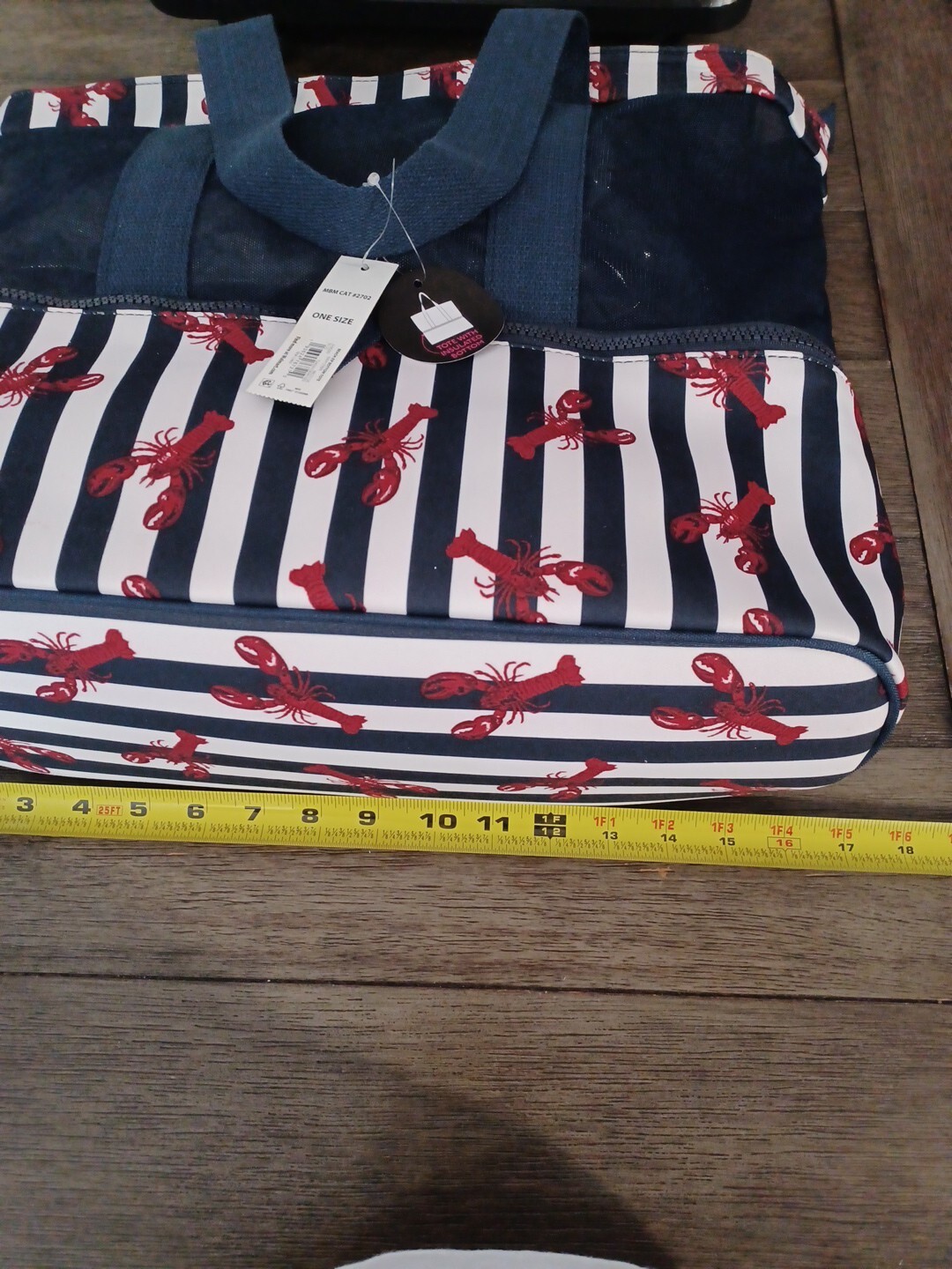 No Boundaries Beach Zip Bottom Tote Navy Stripe Theme Lobster Insulated