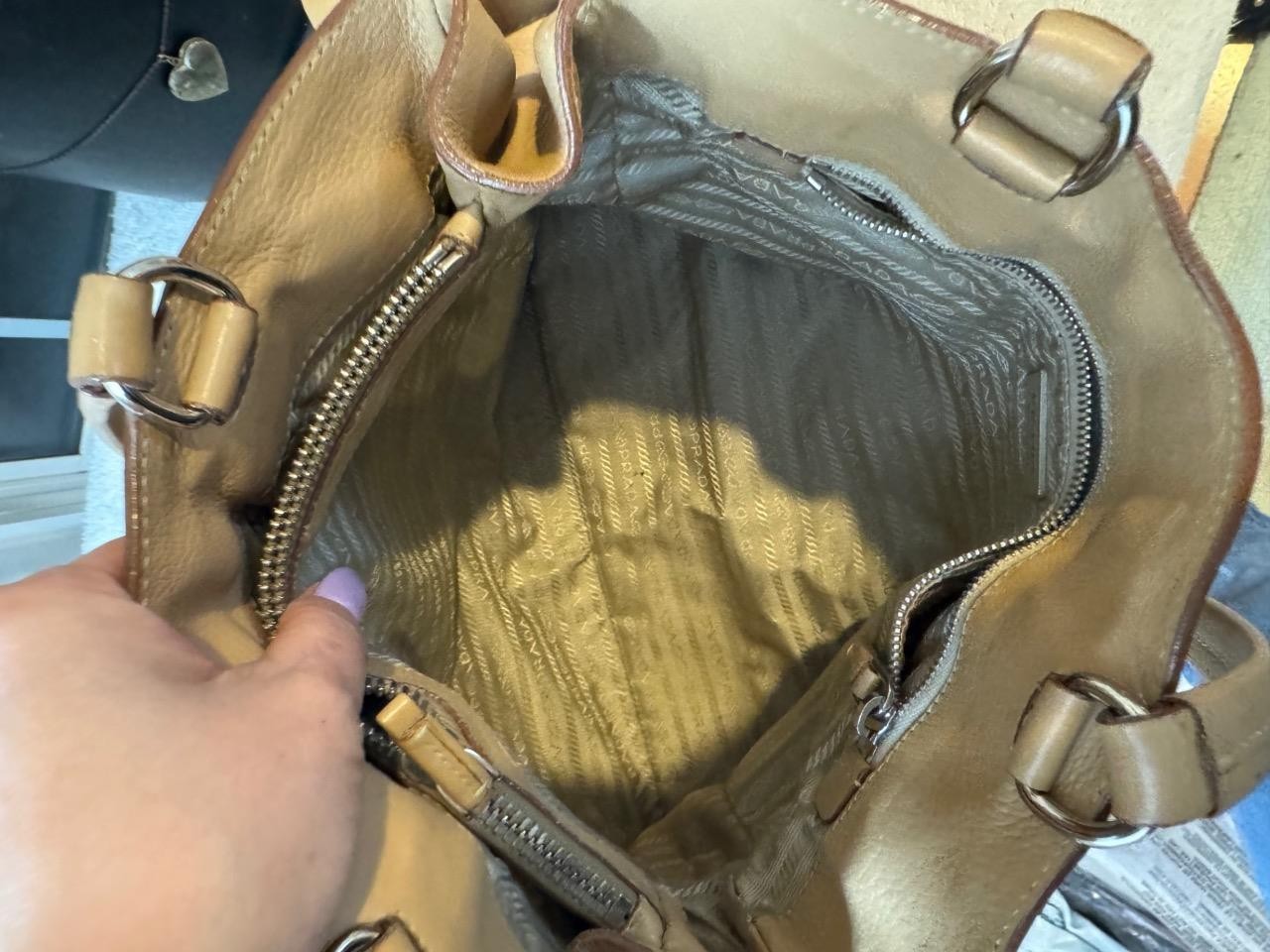 Prada Vitello Daino MUSTARD LEATHER Side Pocket Tote(u100