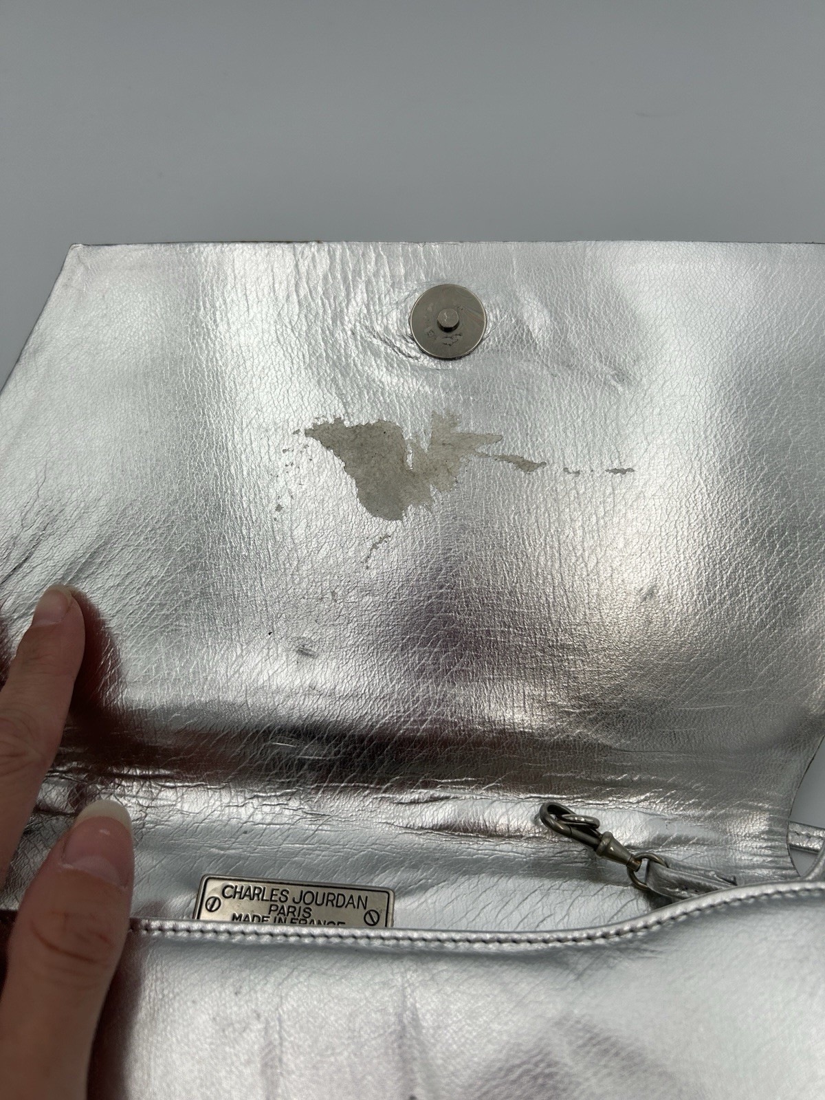 Charles Jourdan Vintage 80s Silver Retro Leather Vintage Shoulder Bag