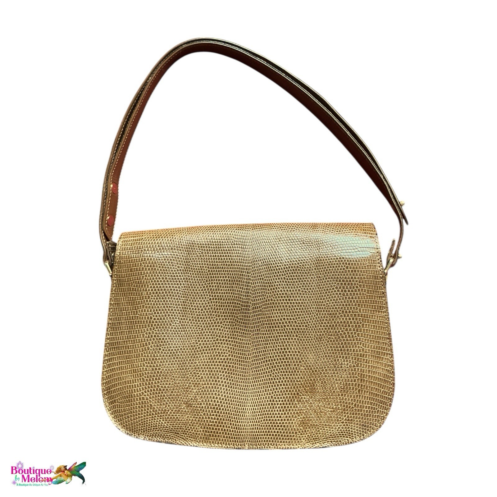 Vintage Lizard Embossed Leather Shoulder Bag Gold H Clasp Top Flap Purse