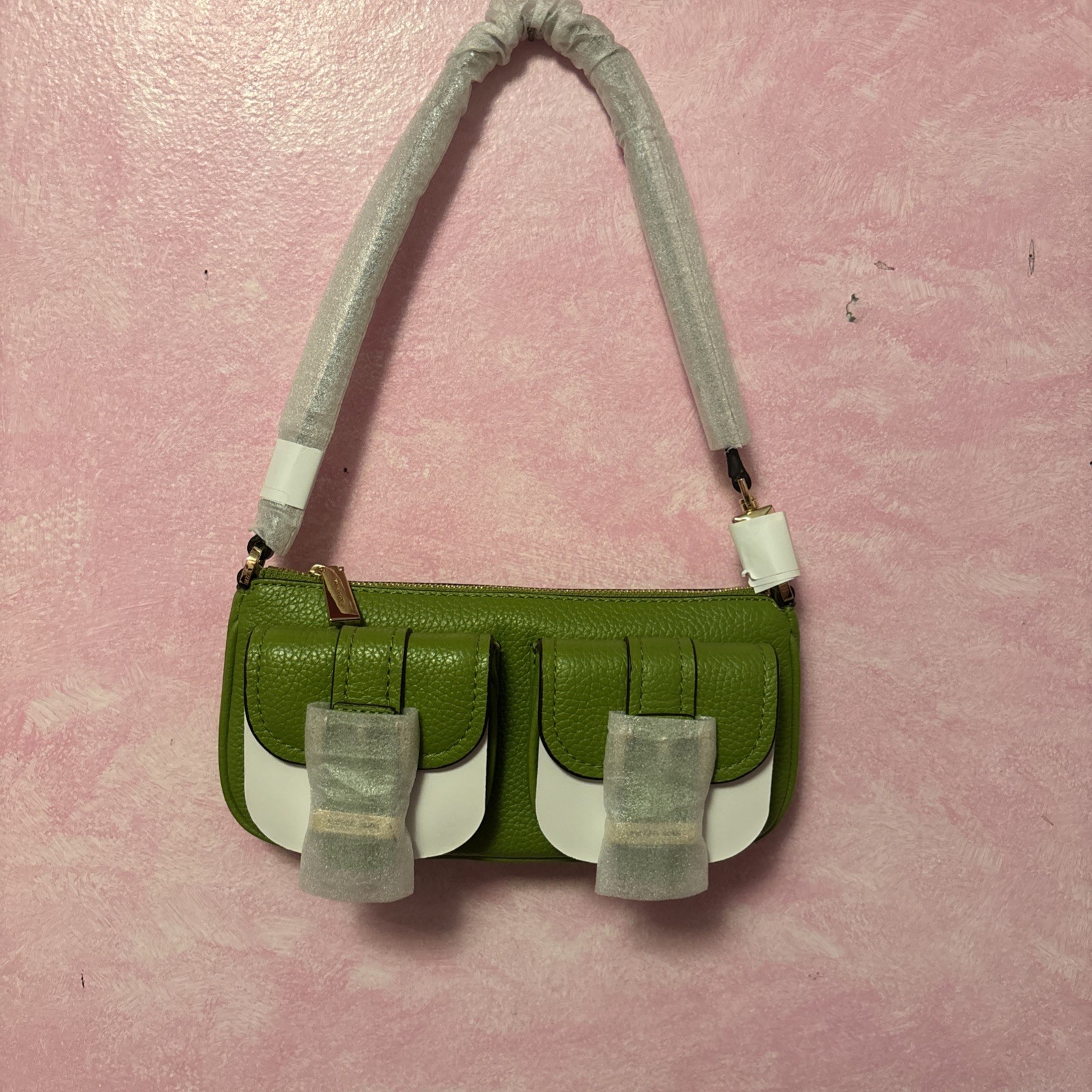 MICHAEL KORS MEADOW GREEN ZOE SMALL POUCHETTE SHOULDER BAG- $98