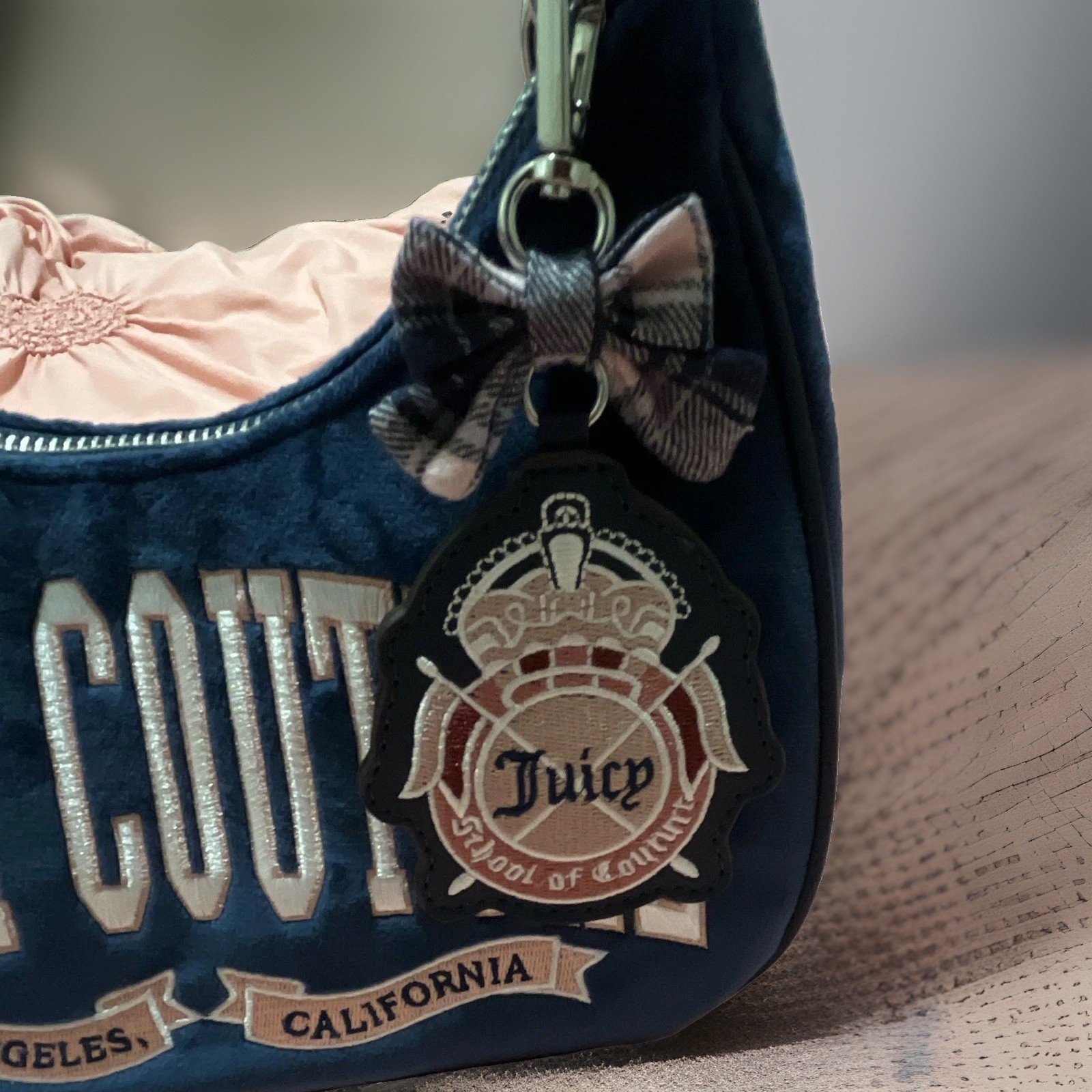Juicy Couture Navy Small Crescent Shoulder Bag Logo Chain Strap Zip Charm