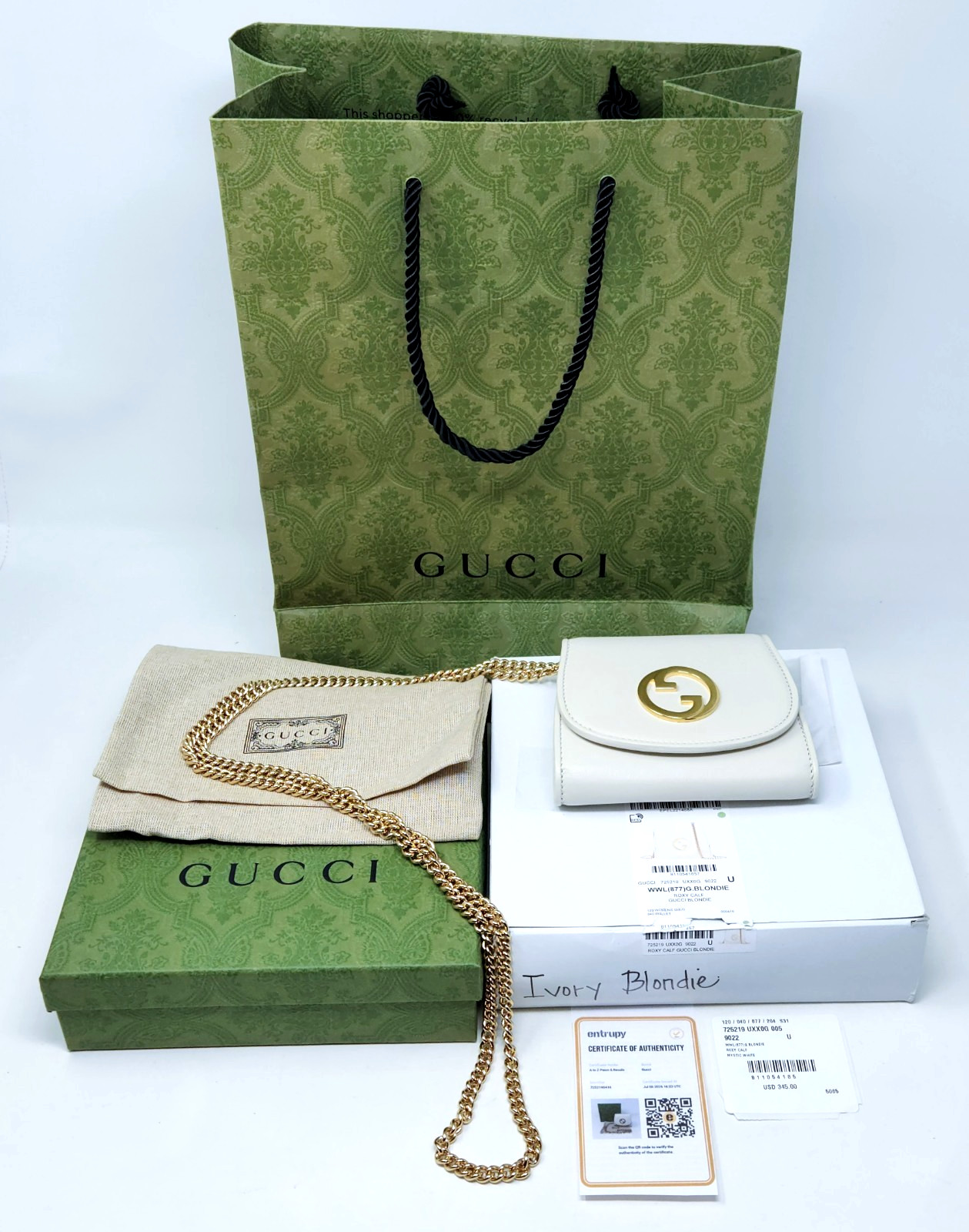 Gucci Blondie Small Chain Wallet Bag Mystic White Roxy Calf Leather – 725219