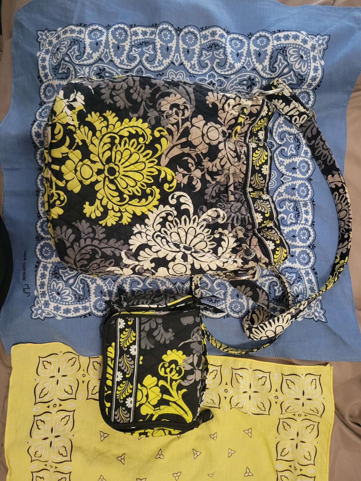 Vera Bradley Purse and matching makeup bag Green gray white black paisley.
