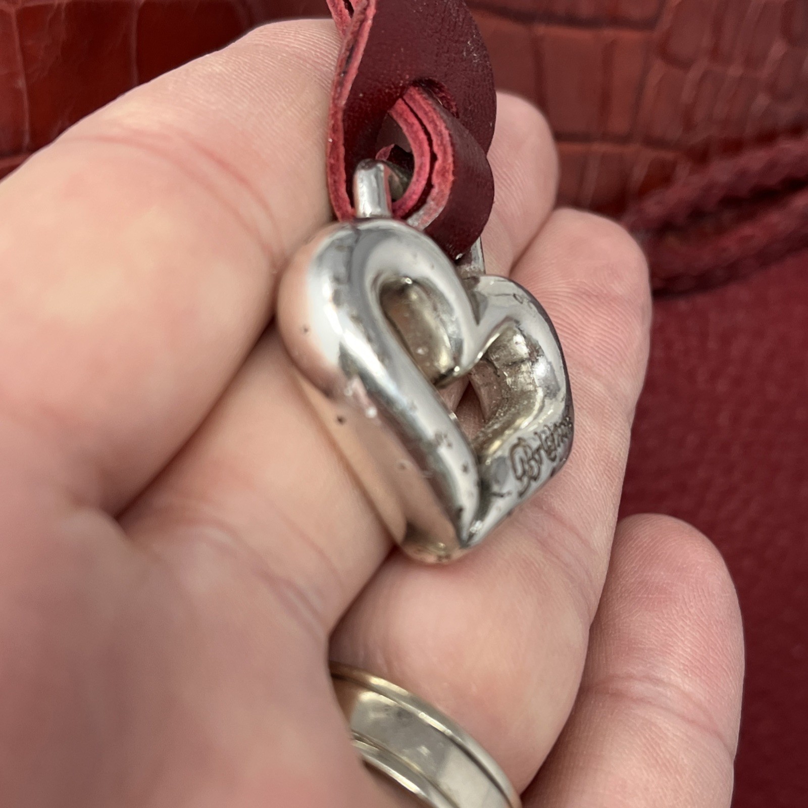 VTG Brighton Shoulder Bag Red Leather Heart Bag Charm 10.5x8x3