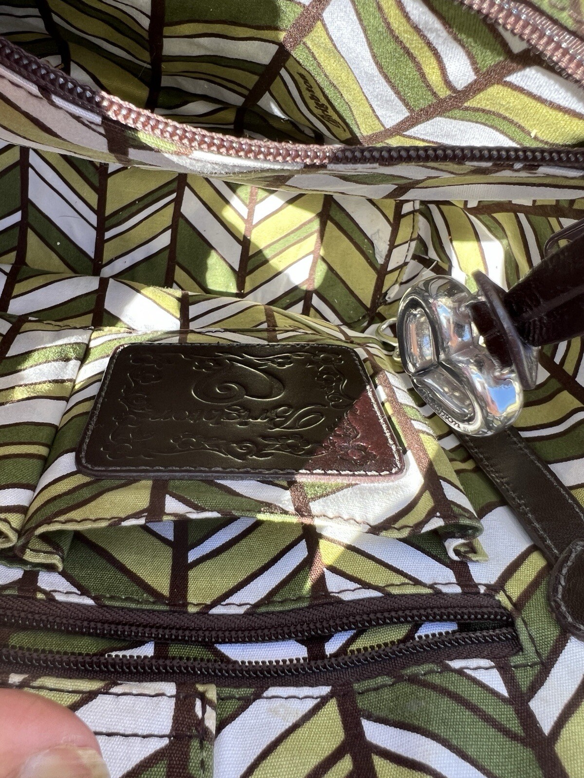 BRIGHTON MACY MONKEY HEART CHARMED TROPICAL LEATHER APPLIQUE SHOULDER HANDBAG