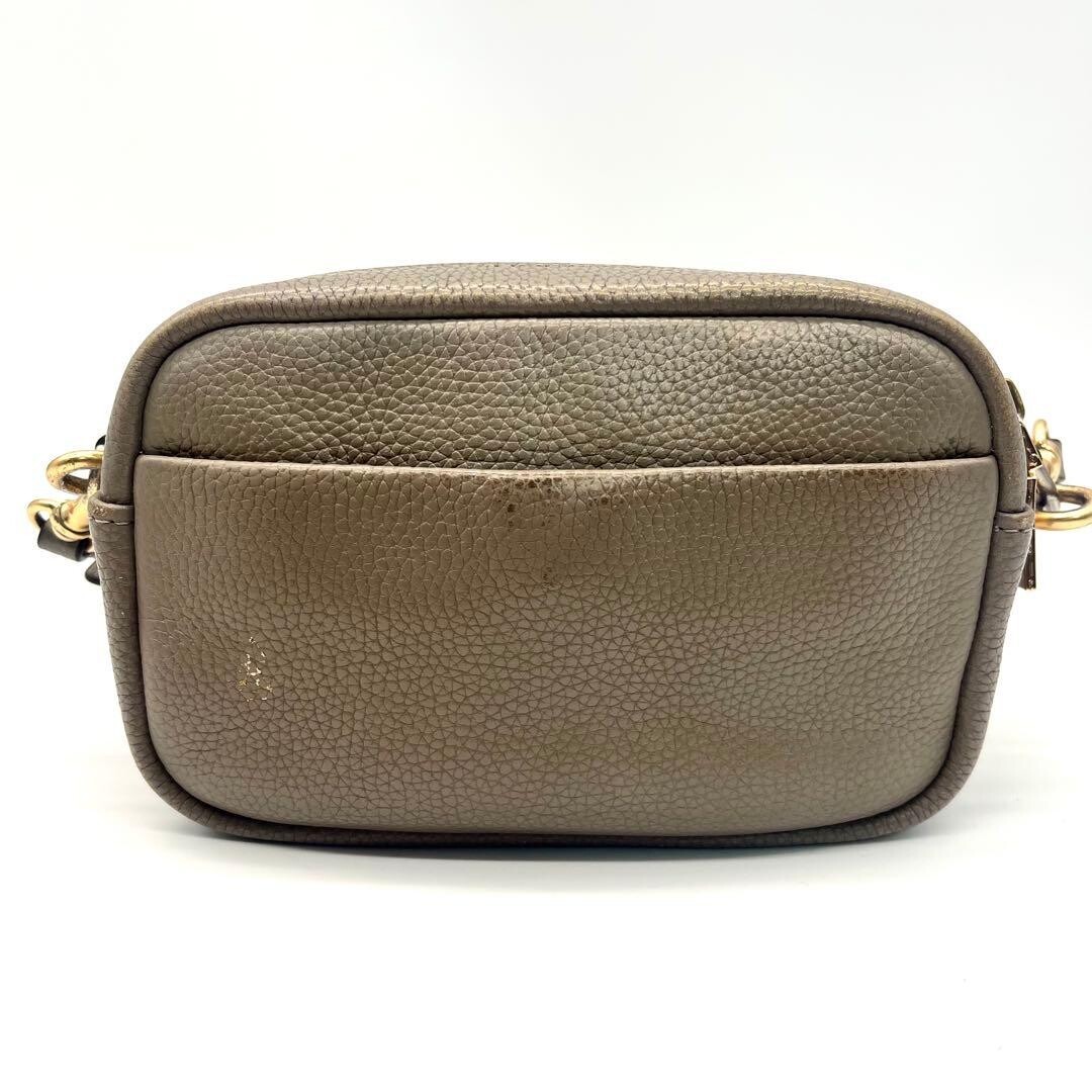 Tory Burch Perry Bombe Mini Crossbody Bag Leather Greige Gold Zip Logo 6.3in