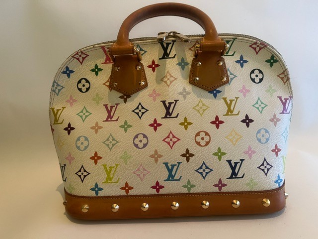 Louis Vuitton Murakami Multicolore Monogram White Satchel Zip Top Handle Bag