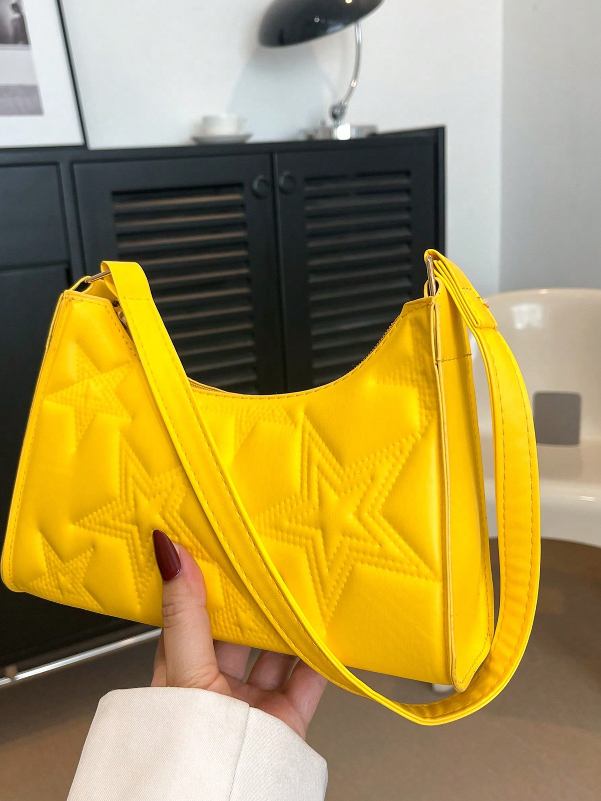 Star Cutout Baguette Bag Small PU Leather Shoulder Purse Women Casual Chain