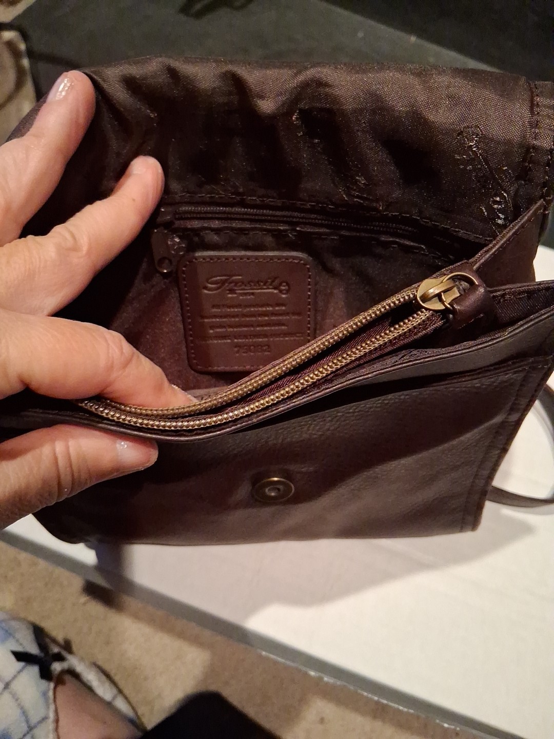 Fossil Purse 75082 Brown Pebbled Leather Adjustable Crossbody Bag Key Vintage
