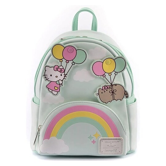Loungefly Hello Kitty Pusheen Green Pink Balloons Rainbow Backpack and Wallet