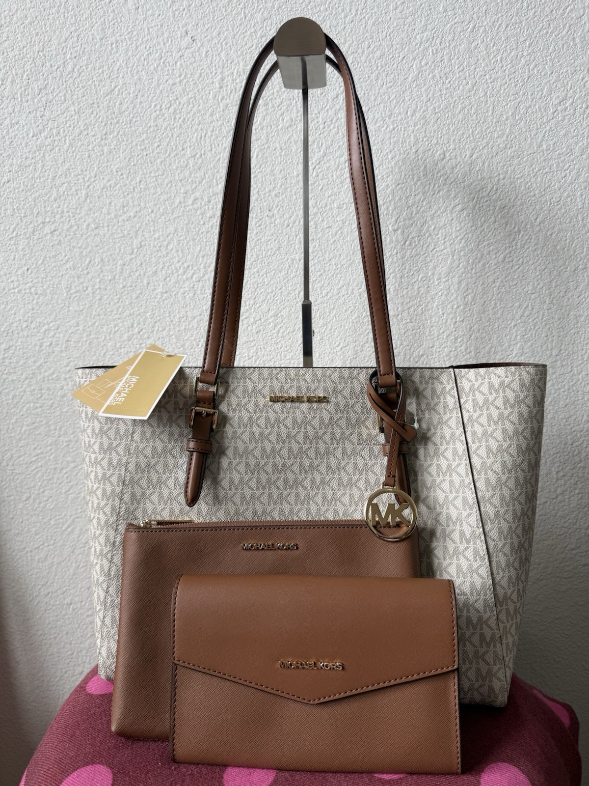 Michael Kors Charlotte Large 3-in-1 Signature Tote Set Vanilla NWT
