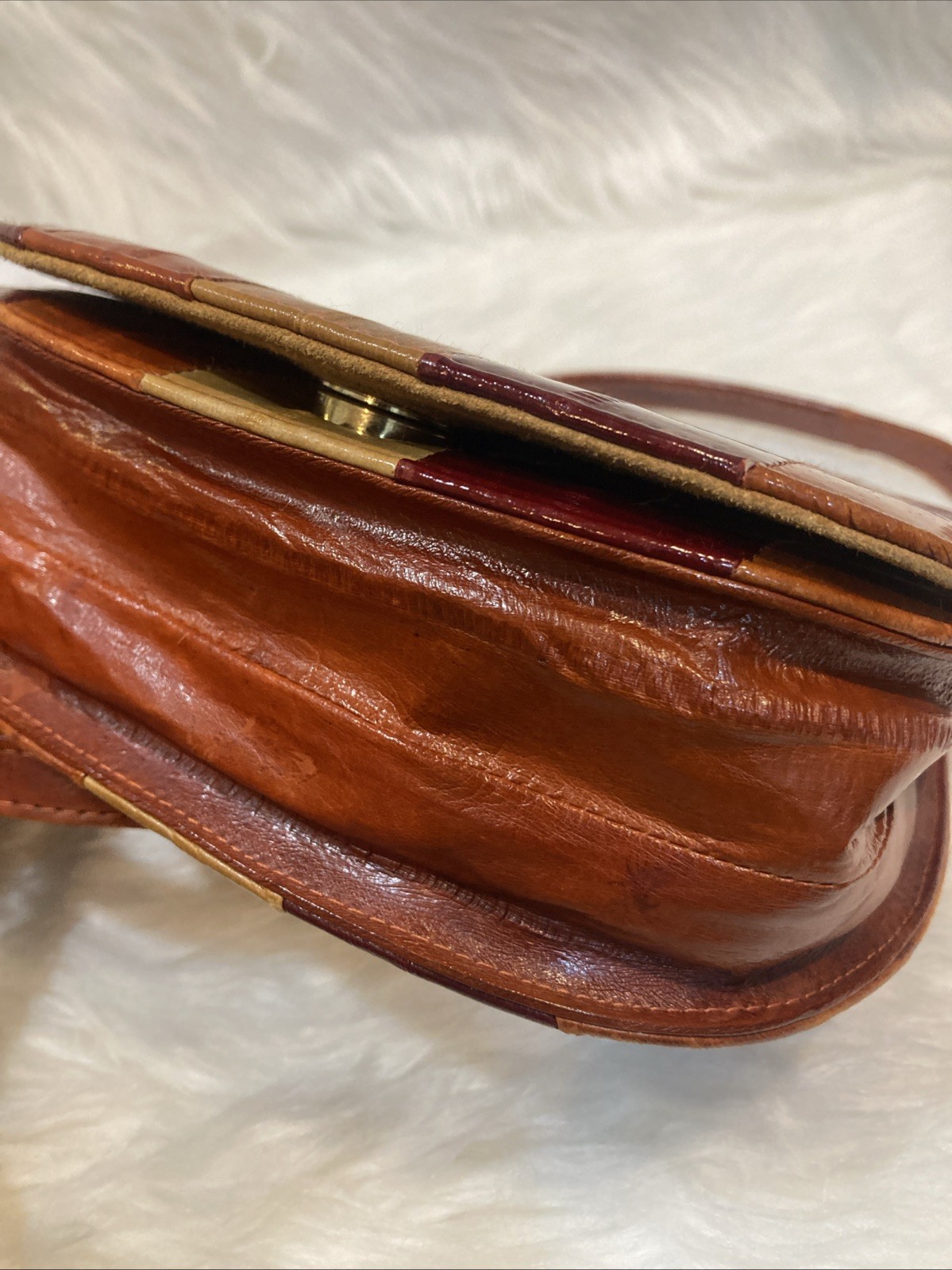 Vintage Genuine Eel Skin Leather Mini Shoulder Bag Warm Tone 17cm
