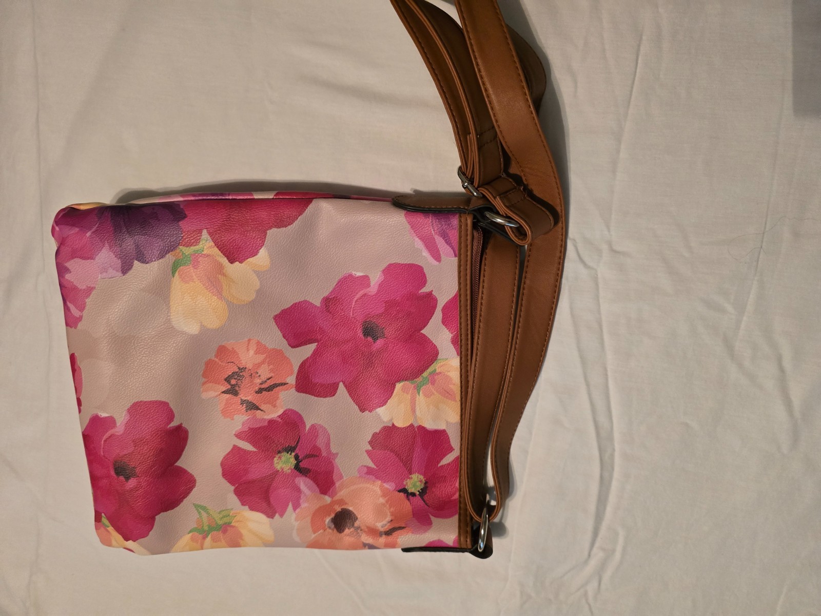 Rosetti new Floral Crossbody Bag NWOT pink purple multipocket faux leather purse