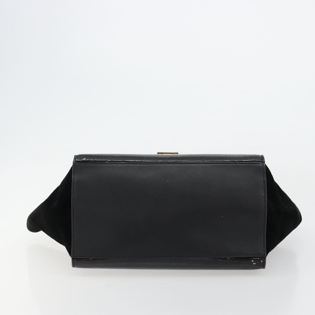 CELINE Trapeze Hand Bag Leather 2way Black Gold Auth 141011