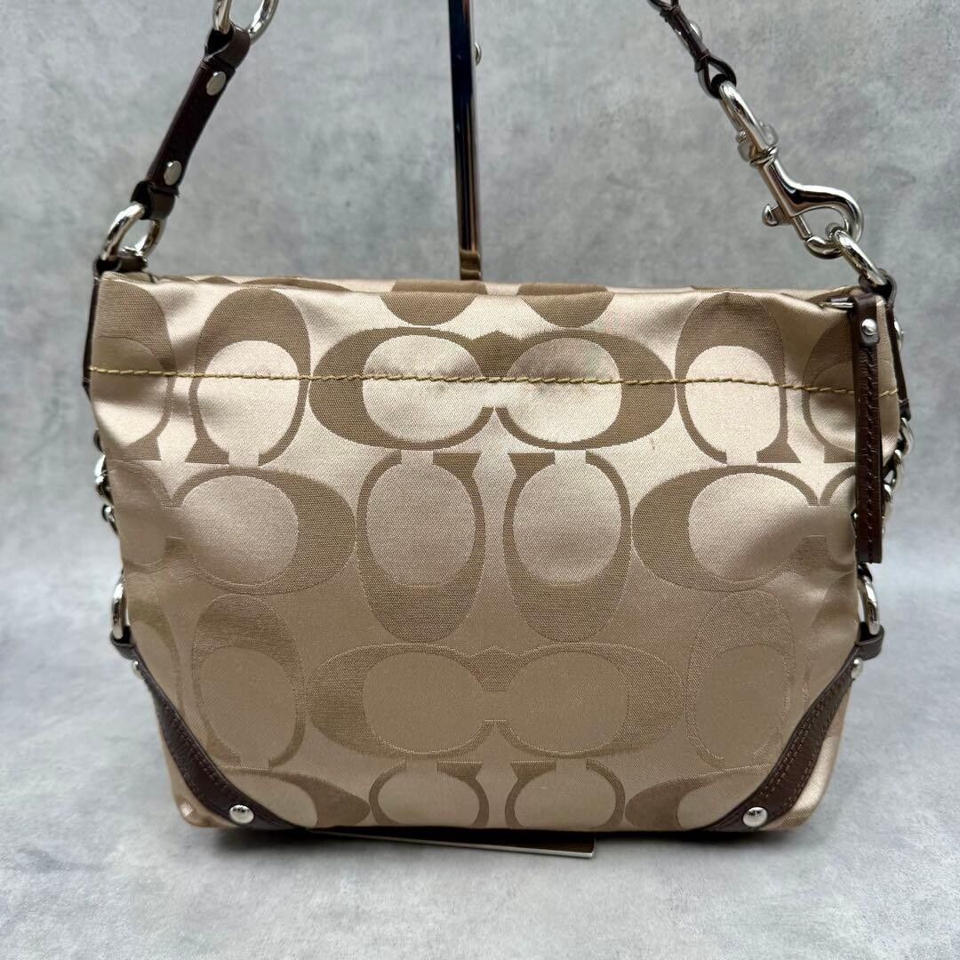 Coach Curly Satin Signature Shoulder Bag Beige Leather Y2K Vintage 30cm 45cm