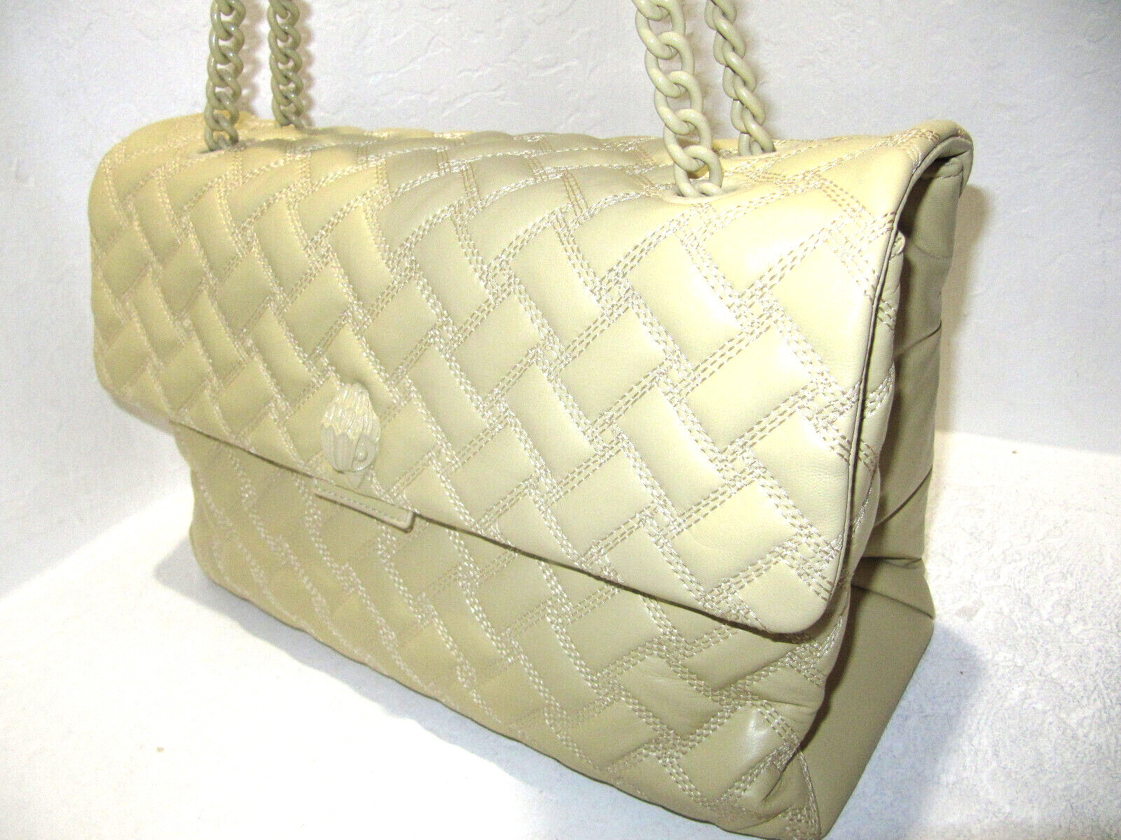 Kurt Geiger XX Large Kensington Drench Quilted Cream Leather Shoulder Bag NWT345