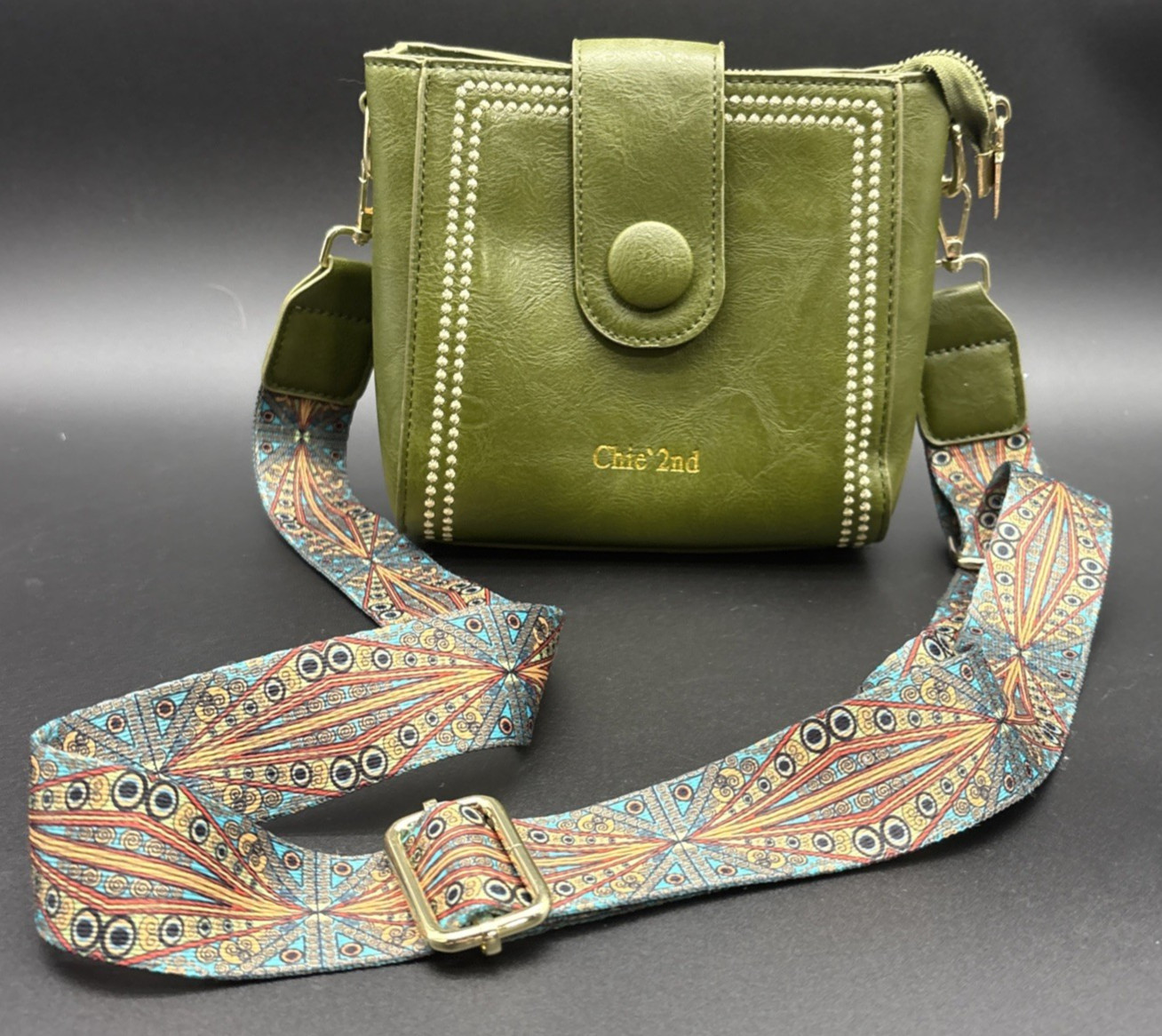 Vintage Chie` 2nd Shoulder Bag Woman’s PU Leather Bucket Bag (Green) 7 inch