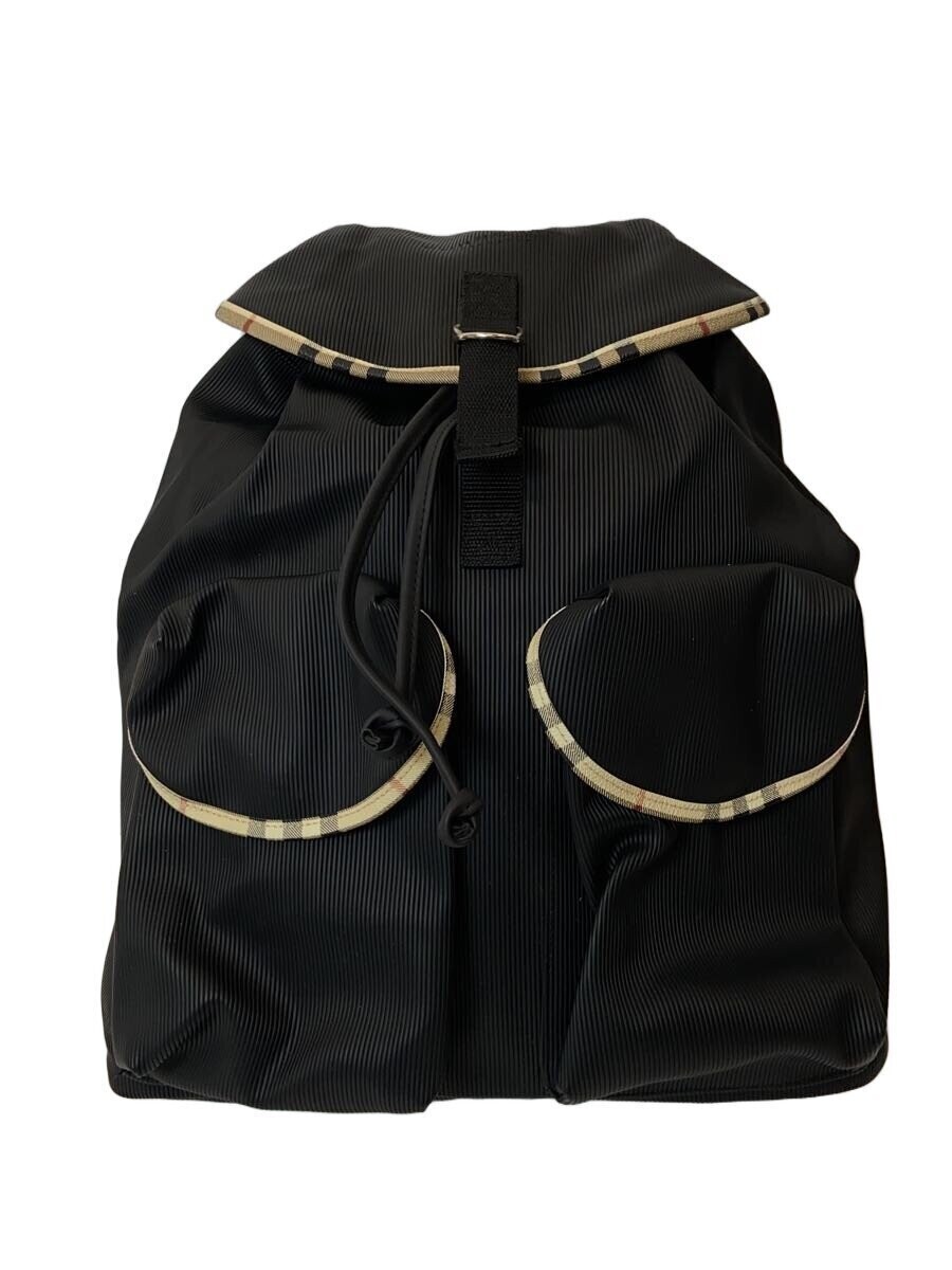 Burberry Fragrance Black Striped Drawstring Backpack Women 44cm Silver Hardware