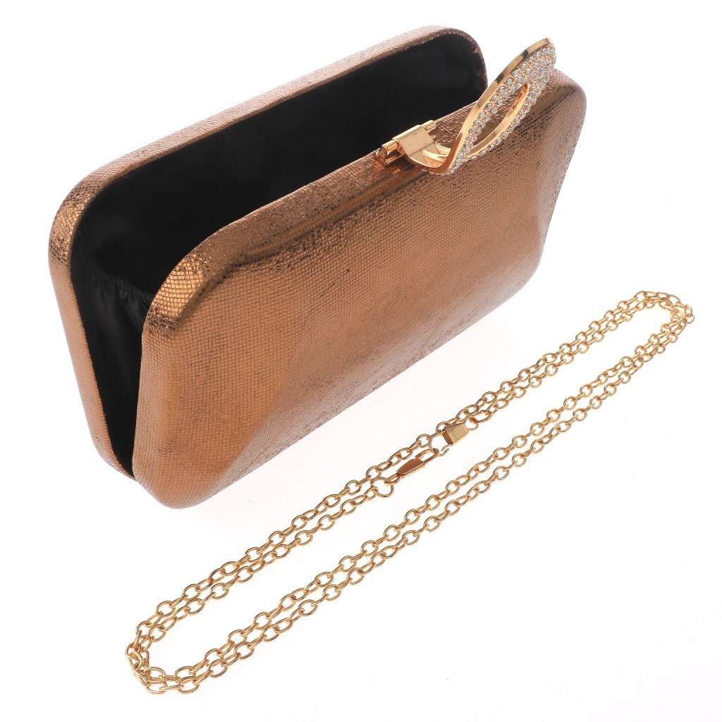 Gold Tone Metal Hardware Frame Glitter Fabric Clutch Evening Bag BZY251-BRW