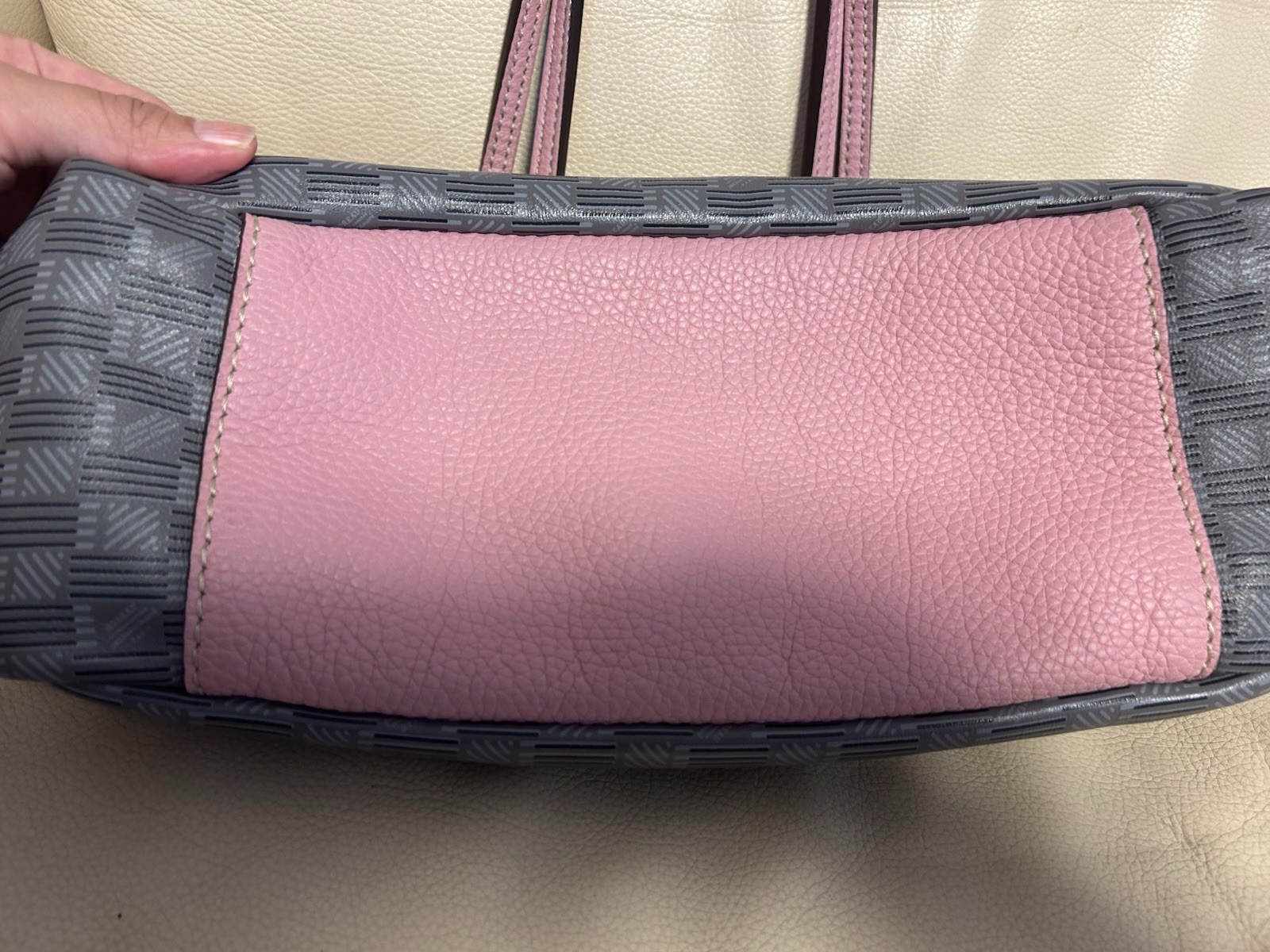 MOREAU PARIS Monogram Tote Bag gray pink Leather
