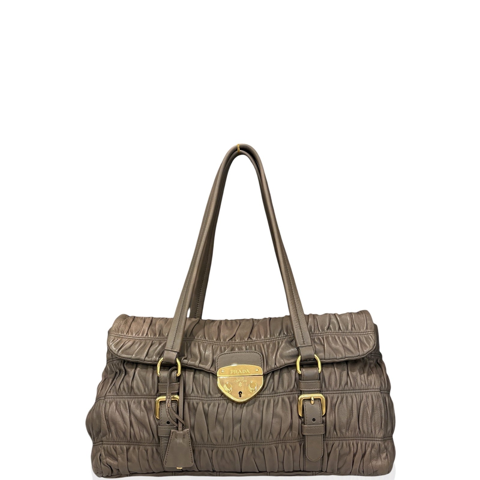 Prada Gaufre Shoulder Bag Dark Grey Crumpled Lambskin (ws050126a2)
