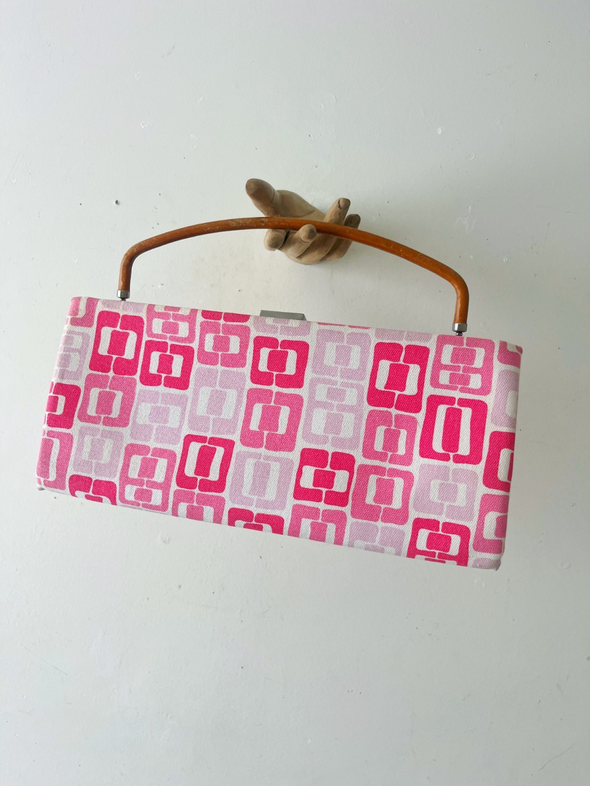 Angela Adams Mod Geometric Canvas Clutch Box Bag Magenta Pink Vintage