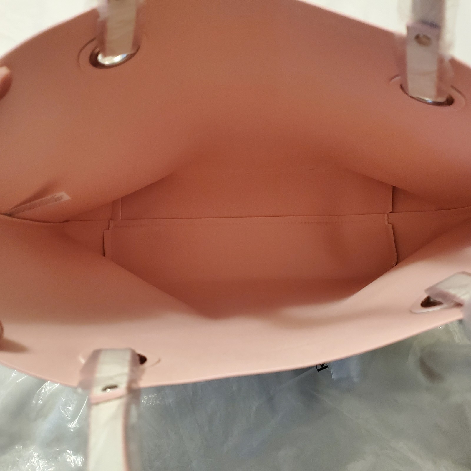 Ralph Lauren Large Tote Bag Winter White Pebbled Faux Leather Pink Lining Tassel