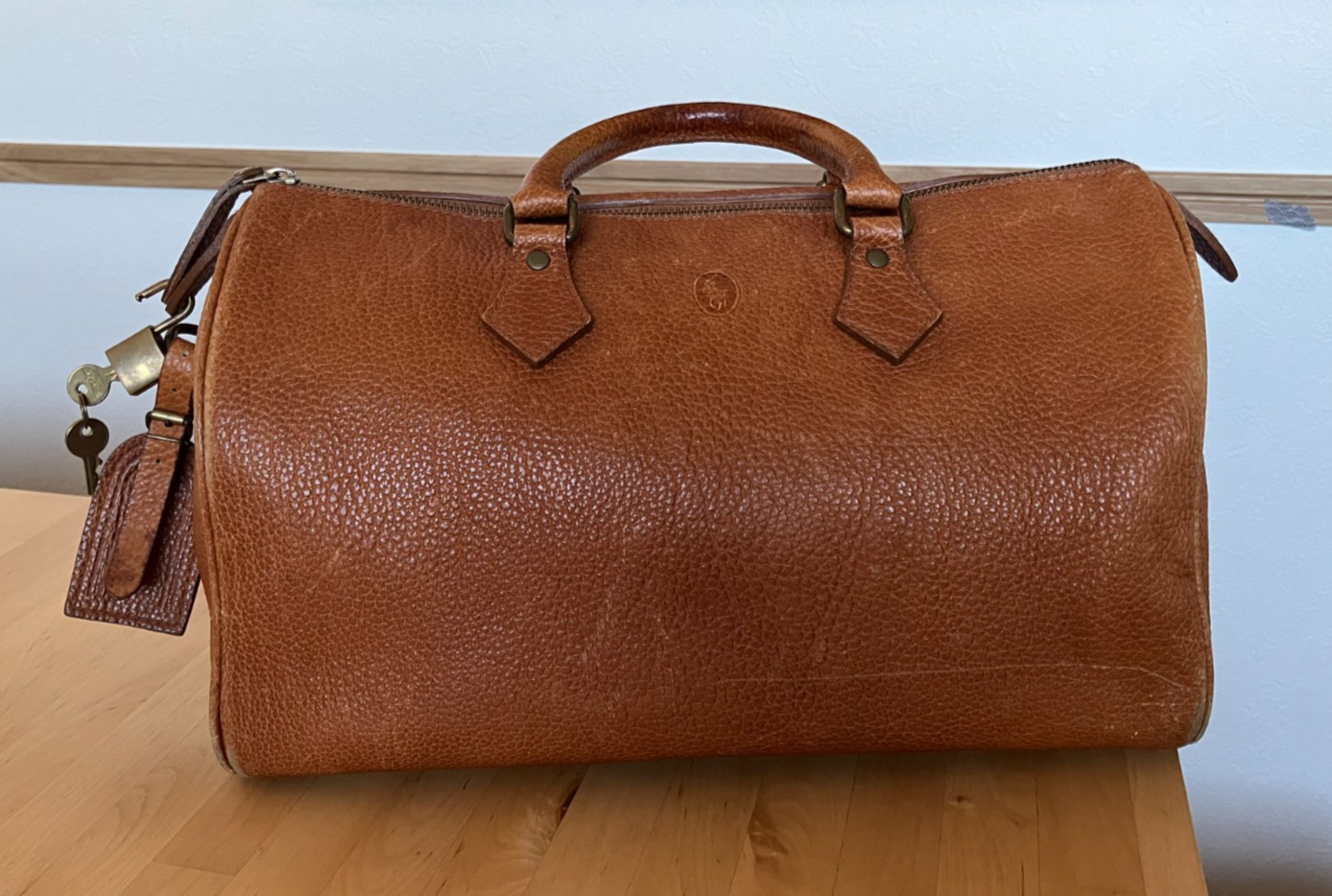 Ralph Lauren POLO Weekender bag Brown leather Padlock Key Name tag w13.4″ /777