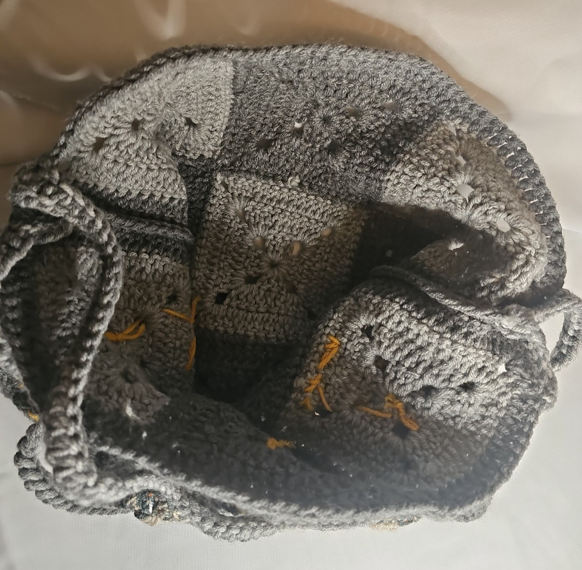 Handmade Crochet Owl Granny Square Tote Bag 16×16 Gray Boho Woodland Bag