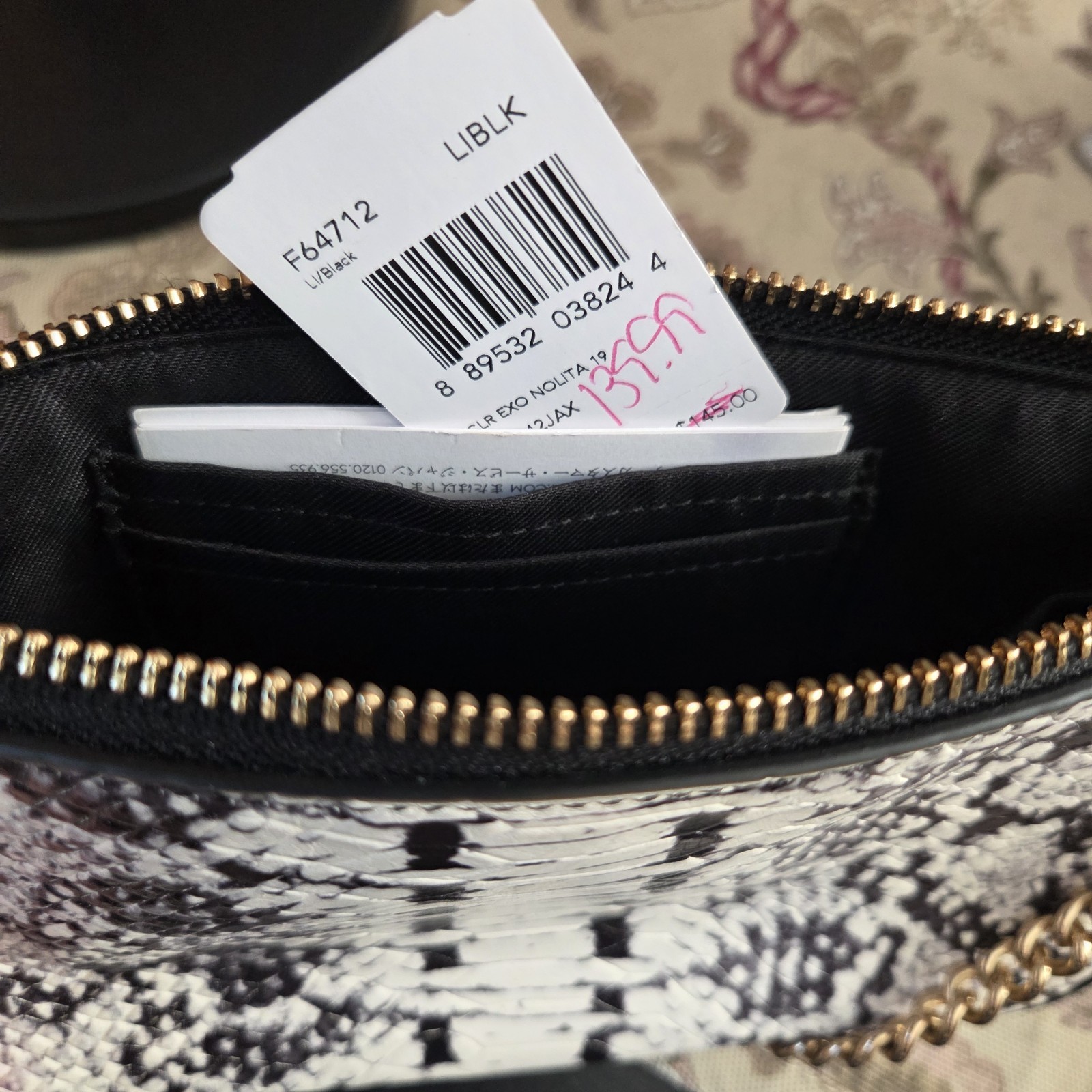 Coach Nolita 19 Black/White Snake Print Bag, NWT, 64712 Gold Chain Strap