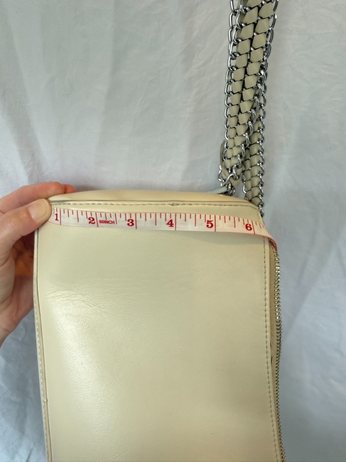 Rachel Zoe Ivory Chain Strap Shoulder Bag Zip Top Cream Minimalist Handbag