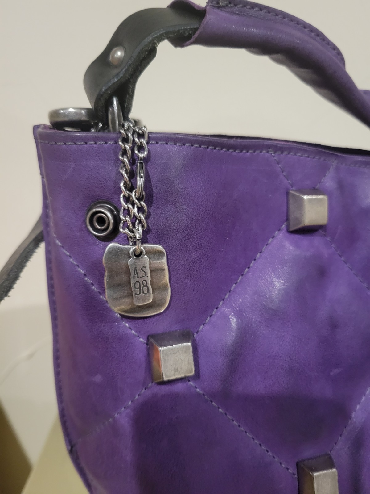 A.S.98 Helen Purple Studded Crossbody Shoulder Bag w/ Charm Magnetic Closure