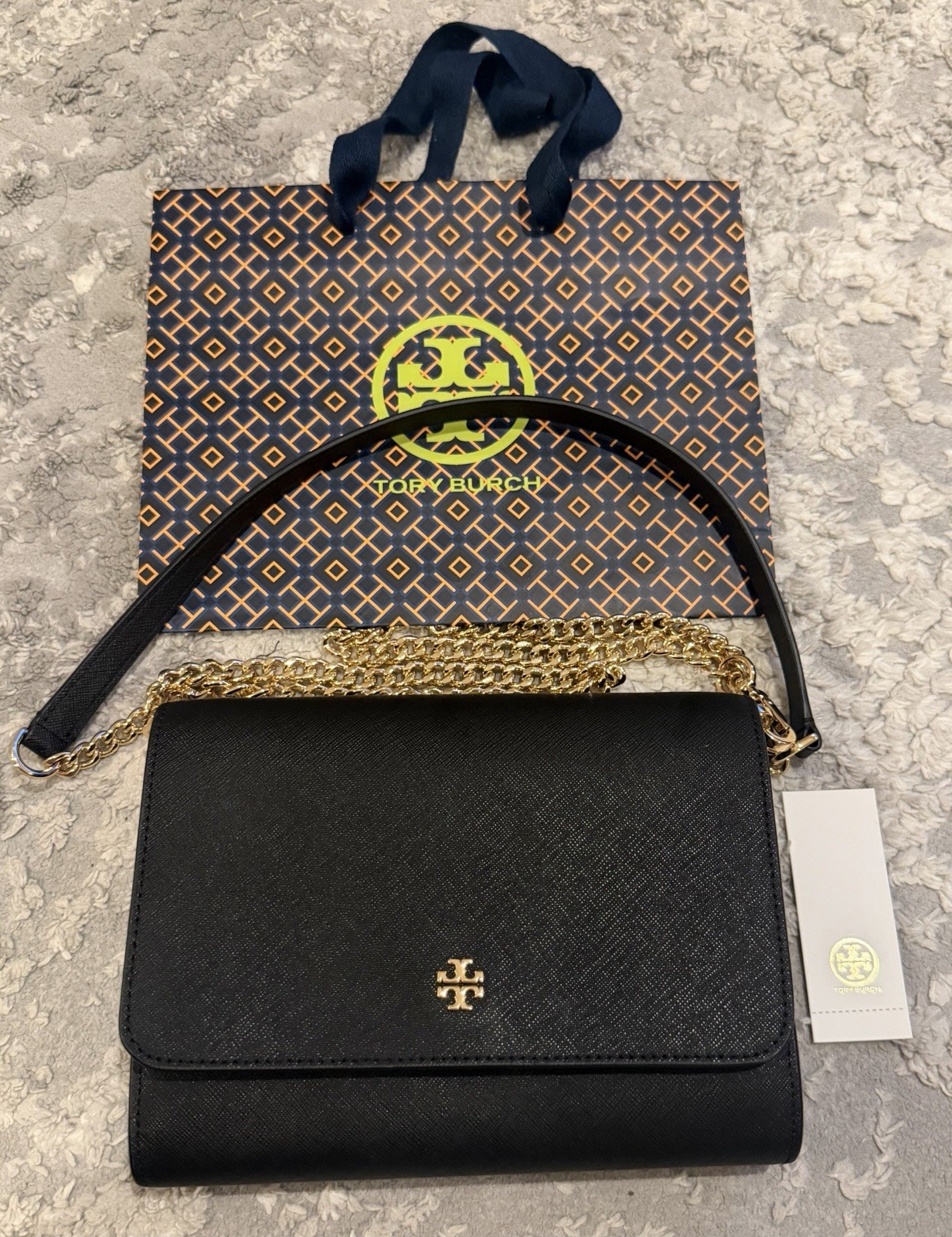 Tory Burch Emerson Chain Wallet Leather Cross Body Bag – Black (82328-001)