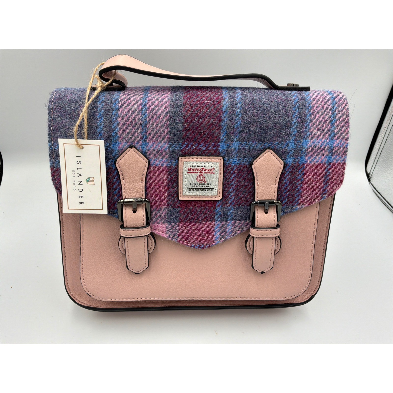 Islander UK Harris Tweed Pink Plaid Wool Satchel Crossbody Bag 2AT300 NEW