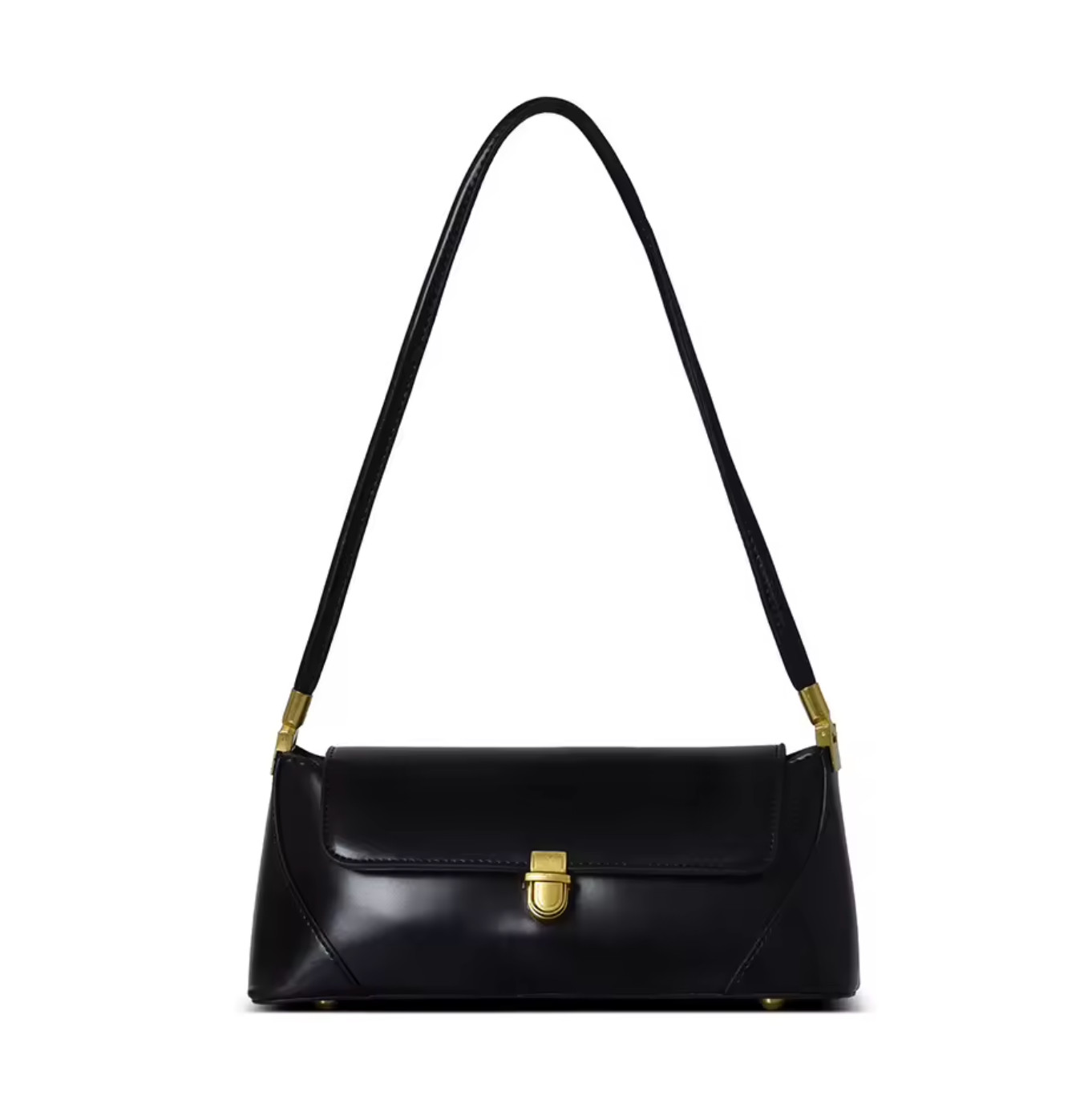 Women Black Solid Shoulder Bag Gold Hardware Zip-Around Inner Pockets Snap