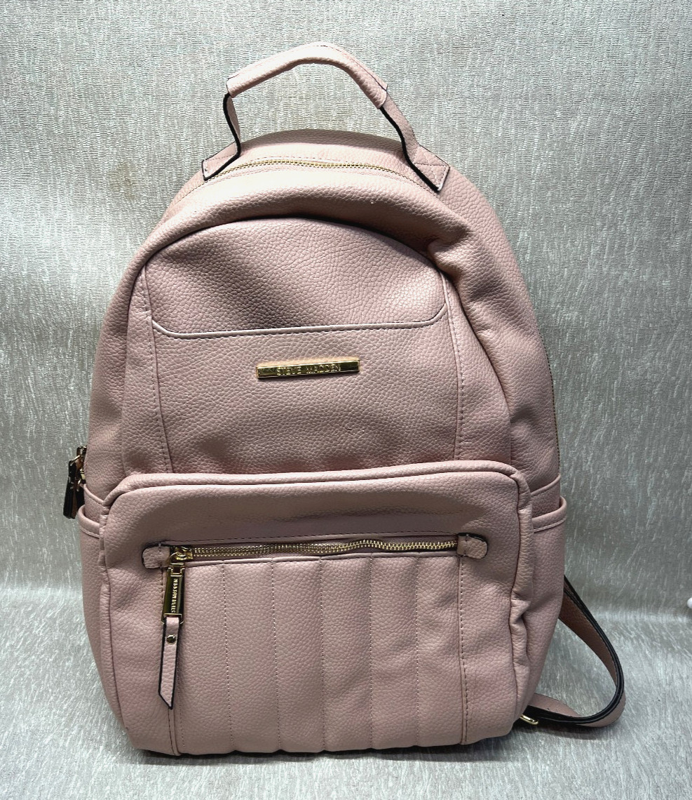 Steve Madden Backpack Purse Dusty Pink Goltone Logo Medium 15in x 10in x 5″