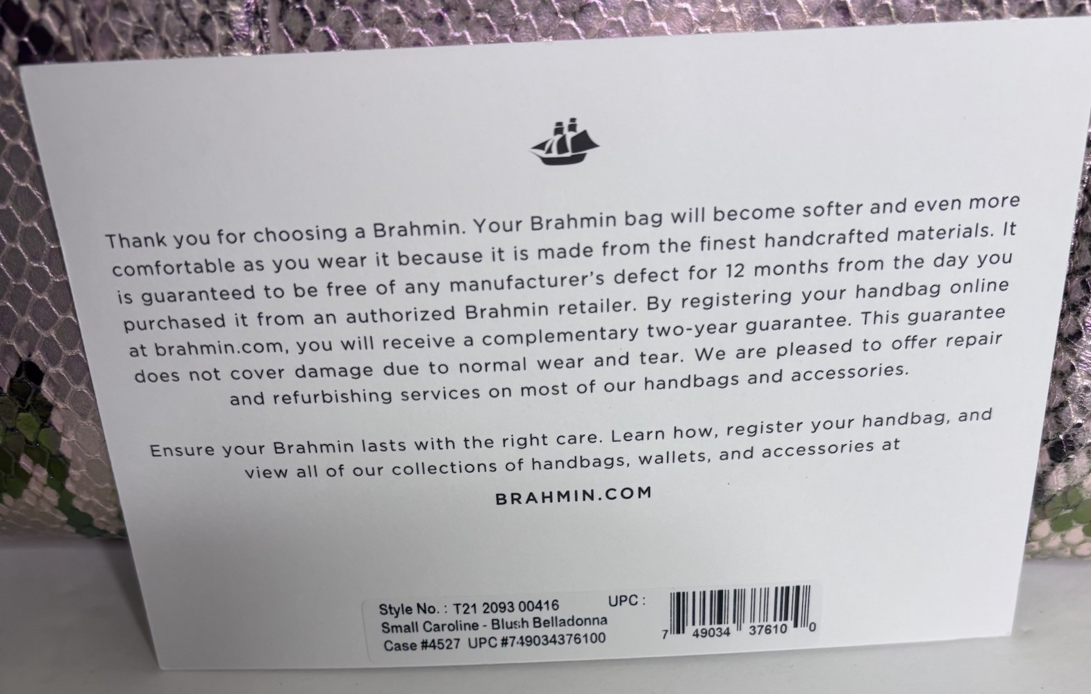 Brahmin Small Caroline Blush Belladonna Satchel Bag Brand New W/Tags