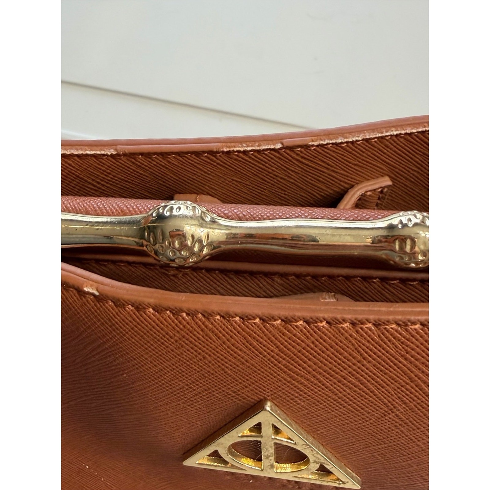 Harry Potter Loungefly Tan Faux Leather Deathly Hallows Satchel Elder Wand Purse
