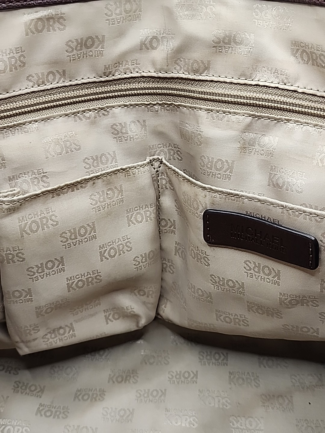 Michael Kors Signature Beige & Brown Harness Large Shoulder Bag