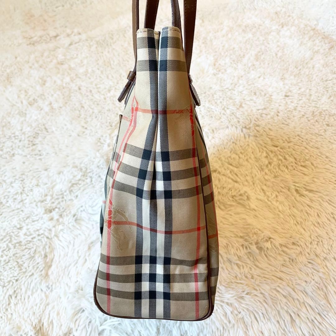 Burberrys Nova Check Tote Bag Beige Brown Canvas Leather Shoulder A4 Vintage