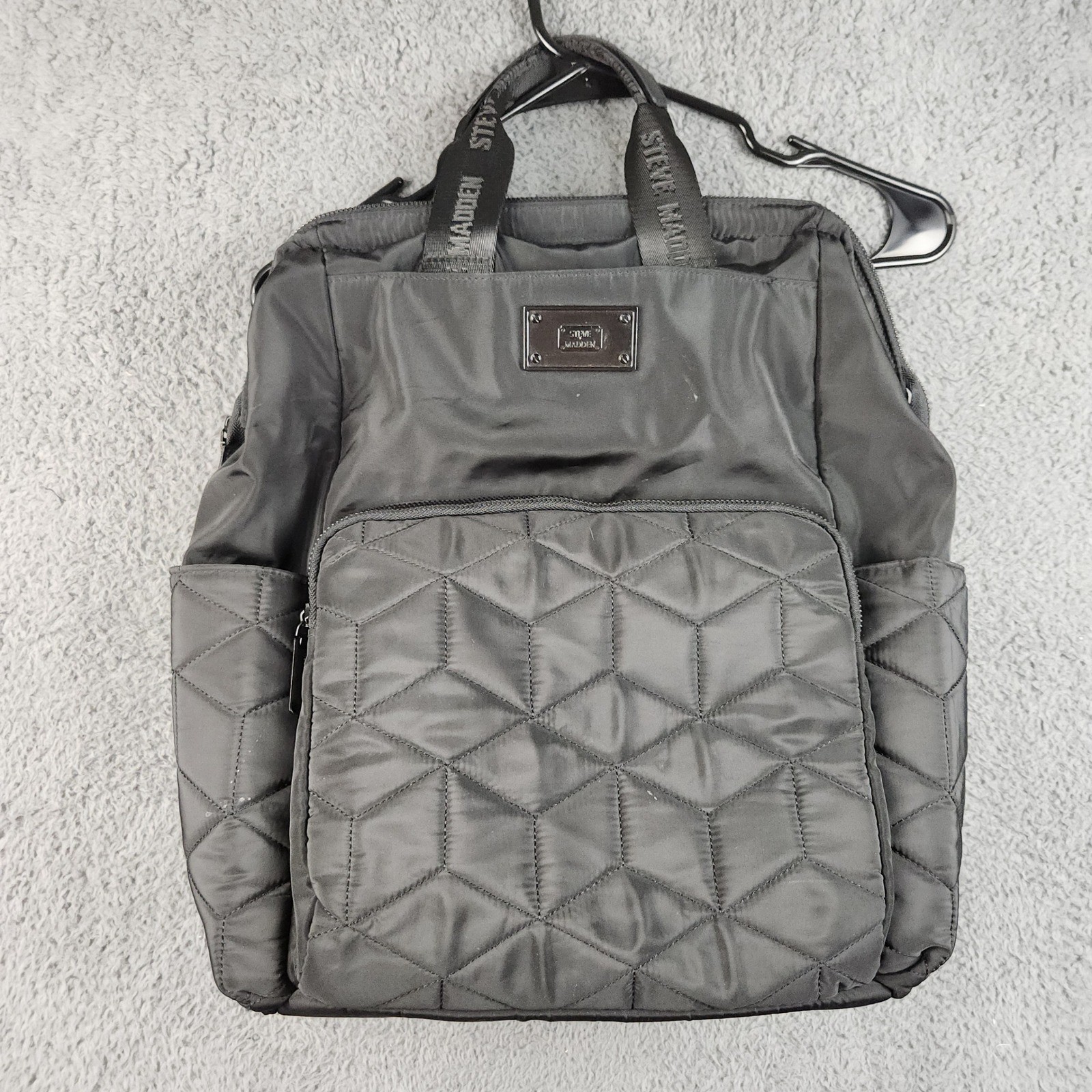 Steve Madden Backpack Large Black Quilted Nylon Travel Bag Diaperbag 16″x 6″