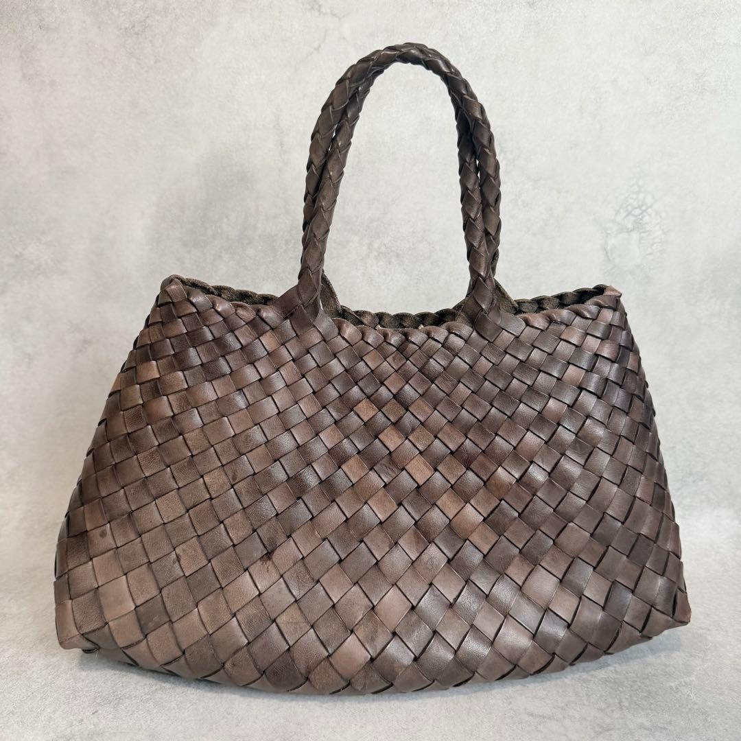 Dragon Diffusion Leather Mesh Totebag Handbag Gray Brown Excellent