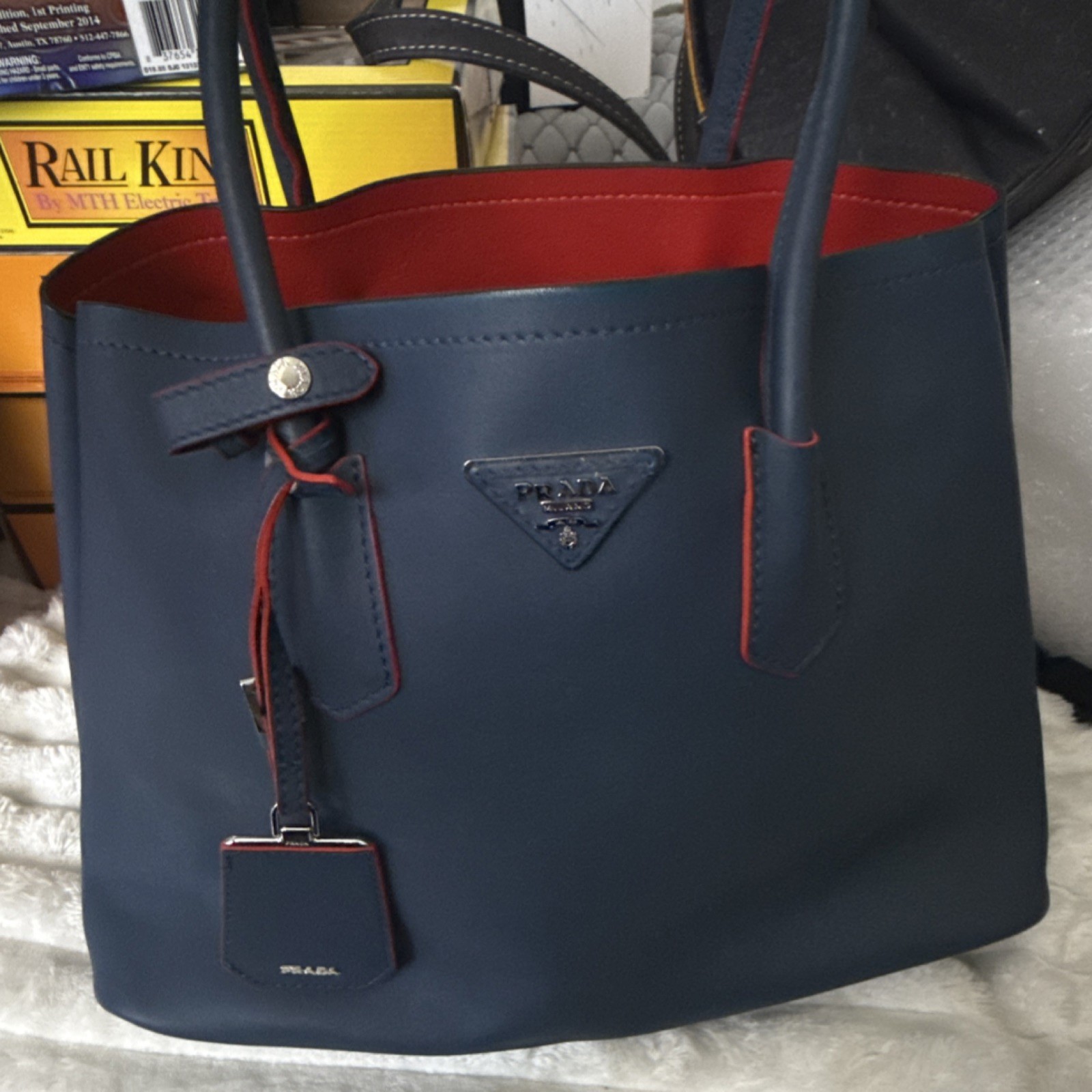 PRADA saffiano cuir double tote bag